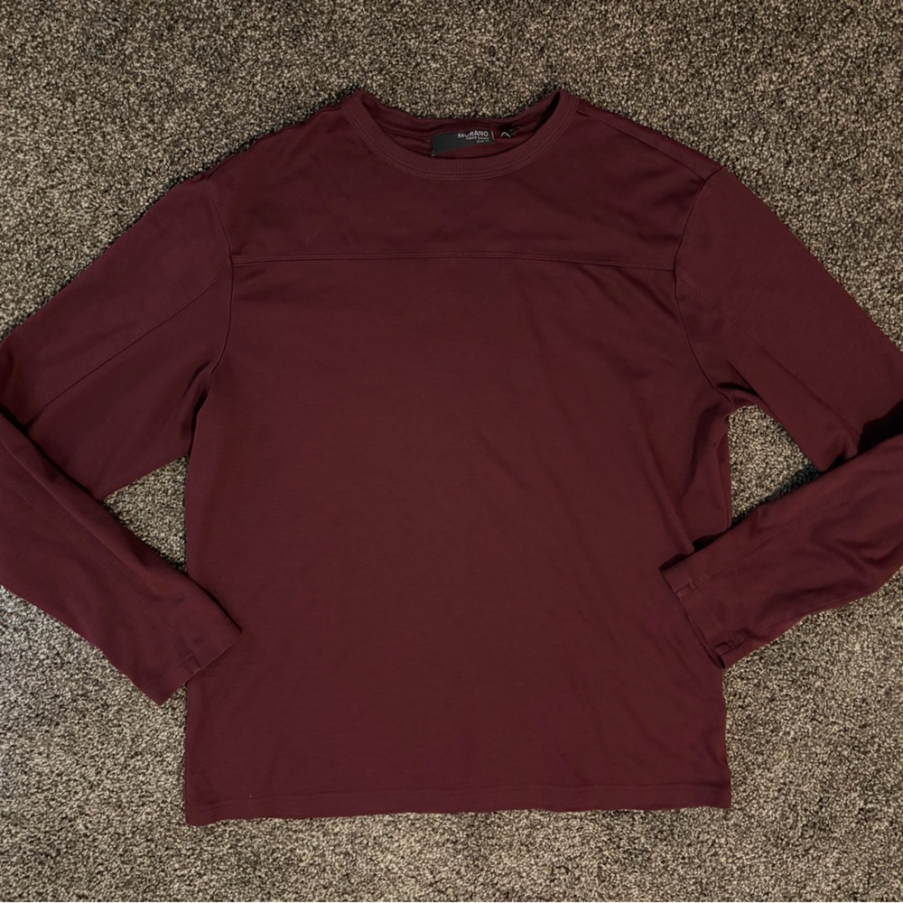 Murano Liquid Luxury Slim Fit 100% Cotton Maroon Red Long Sleeve Tee Shirt Top